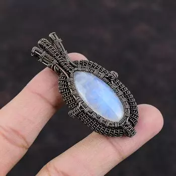 Радужный кулон с лунным камнем, медная проволока, кулон, ювелирные изделия из драгоценных камней высшего качества, кулон ручной работы, удивительный медный ювелирный кулон для подарка