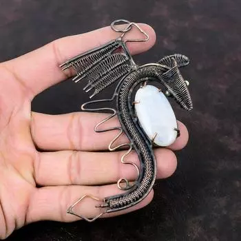 Радужный кулон с лунным камнем, медная проволока, кулон, ювелирные изделия из драгоценных камней, кулон ручной работы, кулон с драконом, красивые медные украшения, подарок для него