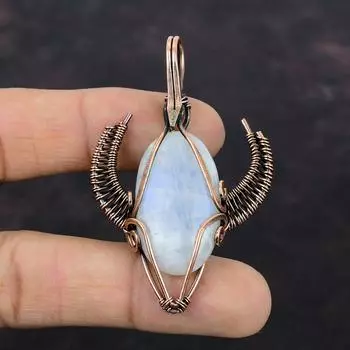 Радужный кулон с лунным камнем, медная проволока, кулон в форме лица быка, ювелирные изделия ручной работы, достойный кулон, подарок для женщин, драгоценный камень, медные украшения