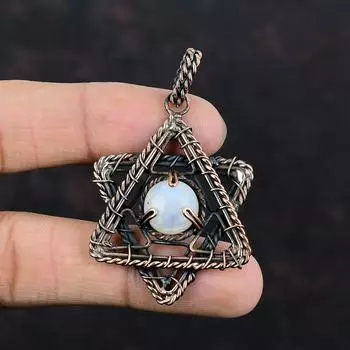 Радужный кулон с лунным камнем, медная проволока, обернутая ювелирными изделиями, кулон с драгоценным камнем, медный кулон, ювелирные изделия ручной работы, подарки для нее, обернутая проволокой, подвески со звездами