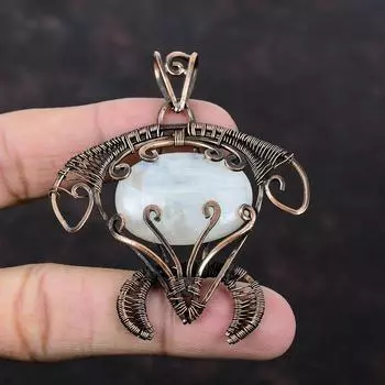 Радужный кулон с лунным камнем, ювелирные изделия из медной проволоки, очень красивый кулон с драгоценным камнем, ювелирные изделия ручной работы, кулон из медной проволоки, подарок для нее