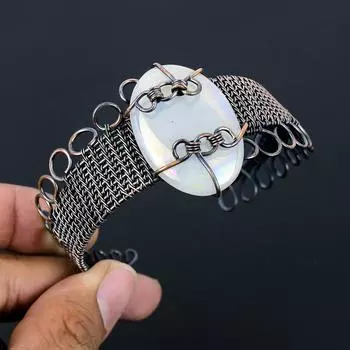 Радужный кварцевый драгоценный камень, чистая медная проволока, завернутая в манжеты ручной работы/браслет, ювелирное изделие, подарок Adjustable белый