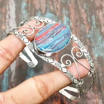 Радужный кварцевый драгоценный камень, стерлинговое серебро 925 пробы, браслет-манжета ручной работы, регулируемые ювелирные изделия Adjustable синий