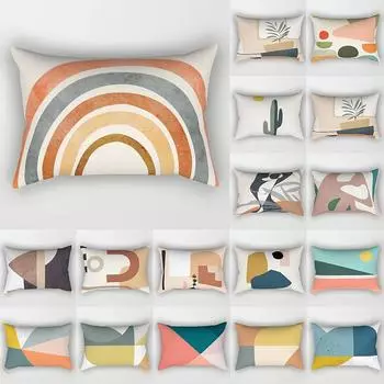 Радужный лоскутный полиэстер, чехол для диванной подушки 30x50 см, чехол для подушки с абстрактными листьями и растениями, наволочка в полоску с геометрическим рисунком на талии 30X50cm