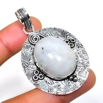 Радужный лунный камень, 925 проба, посеребренная подвеска ручной работы, 2,08 дюйма 2.08 белый