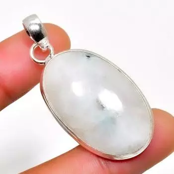 Радужный лунный камень, 925 проба, посеребренная подвеска ручной работы, 1,89 дюйма 1.89 белый