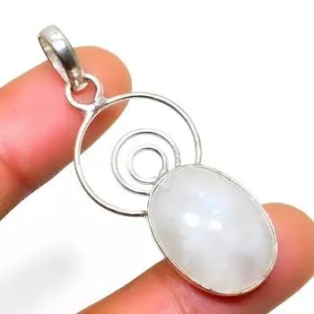 Радужный лунный камень, 925 проба, посеребренная подвеска ручной работы, 1,89 дюйма 1.89 белый