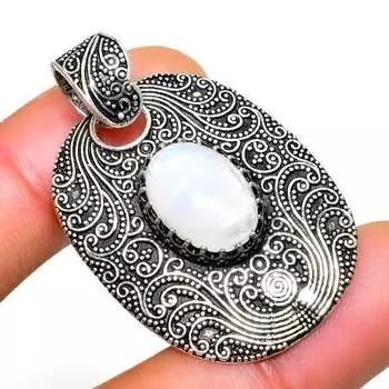 Радужный лунный камень, 925 проба, посеребренная подвеска ручной работы, 1,51 дюйма 1.51 белый