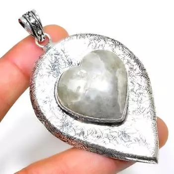 Радужный лунный камень, 925 проба, посеребренная подвеска ручной работы, 3,03 дюйма 3.03 белый