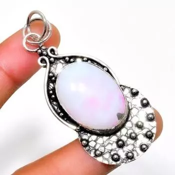Радужный лунный камень, 925 проба, посеребренная подвеска ручной работы, 2,46 дюйма 2.46 белый
