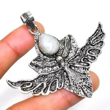 Радужный лунный камень, 925 проба, посеребренная подвеска ручной работы, 2,46 дюйма 2.46 белый