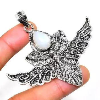 Радужный лунный камень, 925 проба, посеребренная подвеска ручной работы, 2,46 дюйма 2.46 белый