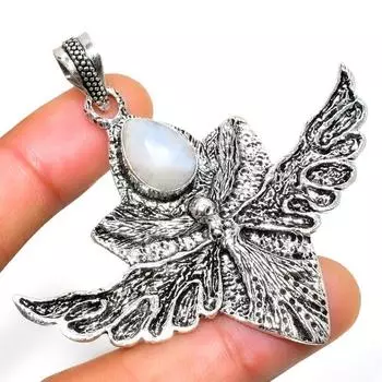 Радужный лунный камень, 925 проба, посеребренная подвеска ручной работы, 2,46 дюйма 2.46 белый