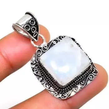 Радужный лунный камень, 925 проба, посеребренная подвеска ручной работы, 1,51 дюйма 1.51 белый