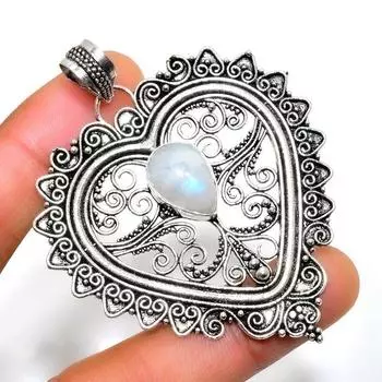 Радужный лунный камень, 925 проба, посеребренная подвеска ручной работы, 2,46 дюйма 2.46 белый