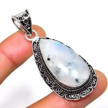 Радужный лунный камень, 925 проба, посеребренная подвеска ручной работы, 2,08 дюйма 2.08 белый