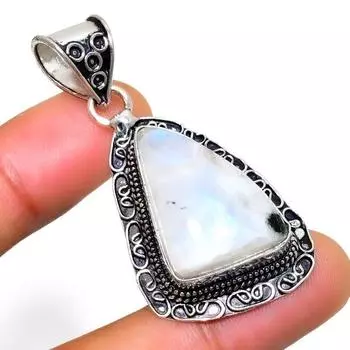 Радужный лунный камень, 925 проба, посеребренная подвеска ручной работы, 1,89 дюйма 1.89 белый