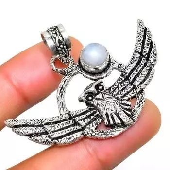 Радужный лунный камень, 925 проба, посеребренная подвеска ручной работы, 1,51 дюйма 1.51 белый