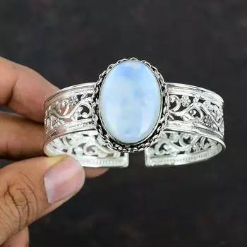 Радужный лунный камень браслет-манжета ручной работы уникальный ювелирный браслет из драгоценных камней 925 пробы регулируемый браслет-манжета подарки для матери