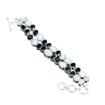 Радужный лунный камень, черный шпинель драгоценный камень ручной работы браслет из стерлингового серебра 925 пробы 925 пробы штампованный драгоценный камень лунный камень браслет 7 белый