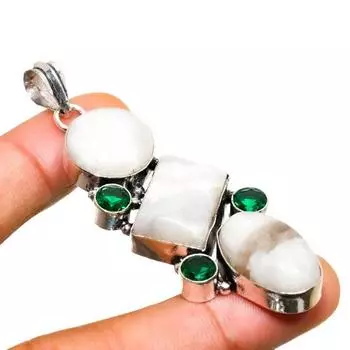 Радужный лунный камень, диопсид 925 пробы, посеребренный кулон 2,65 дюйма 2.65 белый