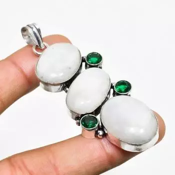 Радужный лунный камень, диопсид 925 пробы, посеребренный кулон 2,65 дюйма 2.65 белый