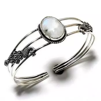 Радужный лунный камень, драгоценный камень 925, посеребренный браслет ручной работы, ювелирные изделия, браслет-манжета