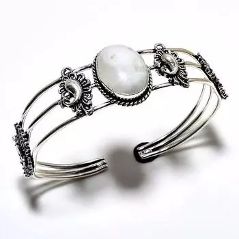 Радужный лунный камень, драгоценный камень 925, посеребренный браслет ручной работы, ювелирные изделия, браслет-манжета