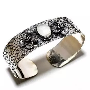 Радужный лунный камень, драгоценный камень 925, посеребренный браслет ручной работы, ювелирные изделия, браслет-манжета