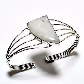 Радужный лунный камень, драгоценный камень 925, посеребренный браслет ручной работы, ювелирные изделия, браслет-манжета