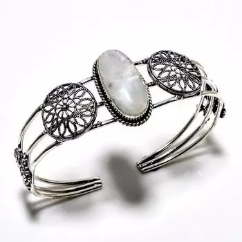 Радужный лунный камень, драгоценный камень 925, посеребренный браслет ручной работы, ювелирные изделия, браслет-манжета