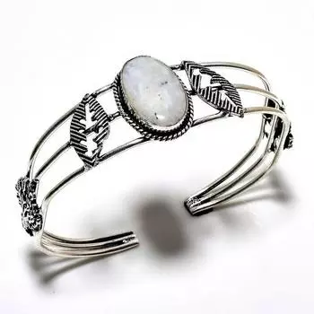 Радужный лунный камень, драгоценный камень 925, посеребренный браслет ручной работы, ювелирные изделия, браслет-манжета