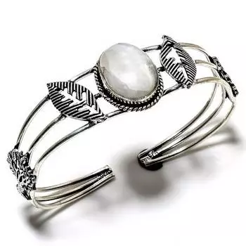 Радужный лунный камень, драгоценный камень 925, посеребренный браслет ручной работы, ювелирные изделия, браслет-манжета