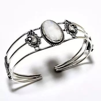 Радужный лунный камень, драгоценный камень 925, посеребренный браслет ручной работы, ювелирные изделия, браслет-манжета