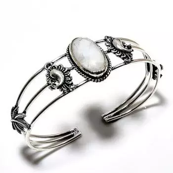 Радужный лунный камень, драгоценный камень 925, посеребренный браслет ручной работы, ювелирные изделия, браслет-манжета