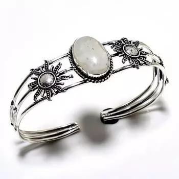 Радужный лунный камень, драгоценный камень 925, посеребренный браслет ручной работы, ювелирные изделия, браслет-манжета