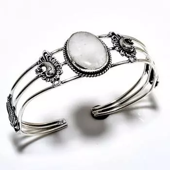 Радужный лунный камень, драгоценный камень 925, посеребренный браслет ручной работы, ювелирные изделия, браслет-манжета