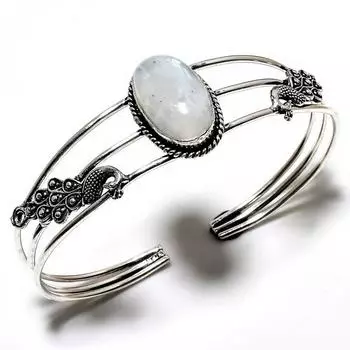 Радужный лунный камень, драгоценный камень 925, посеребренный браслет ручной работы, ювелирные изделия, браслет-манжета