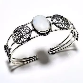 Радужный лунный камень, драгоценный камень 925, посеребренный браслет ручной работы, ювелирные изделия, браслет-манжета