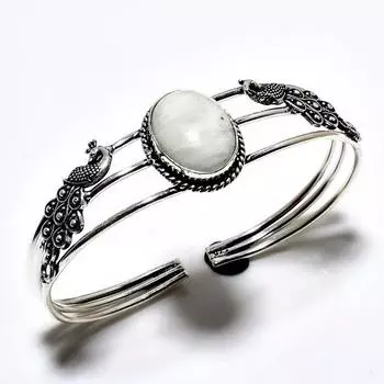 Радужный лунный камень, драгоценный камень 925, посеребренный браслет ручной работы, ювелирные изделия, браслет-манжета