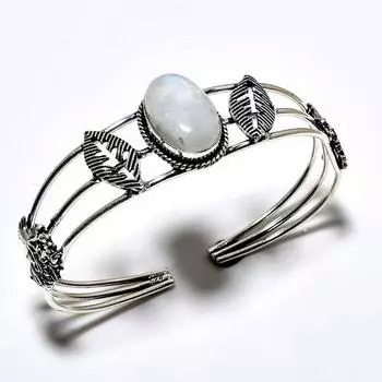 Радужный лунный камень, драгоценный камень 925, посеребренный браслет ручной работы, ювелирные изделия, браслет-манжета