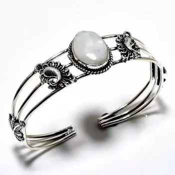 Радужный лунный камень, драгоценный камень 925, посеребренный браслет ручной работы, ювелирные изделия, браслет-манжета