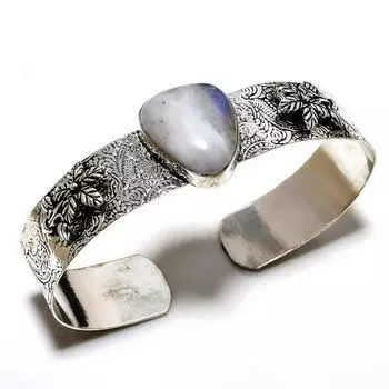 Радужный лунный камень, драгоценный камень 925, посеребренный браслет ручной работы, ювелирные изделия, браслет-манжета