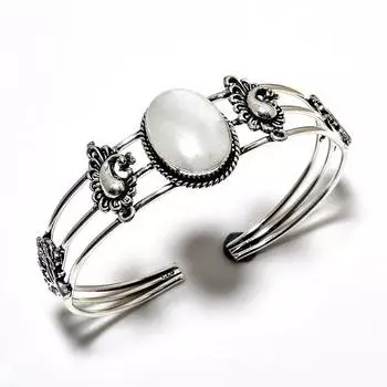 Радужный лунный камень, драгоценный камень 925, посеребренный браслет ручной работы, ювелирные изделия, браслет-манжета