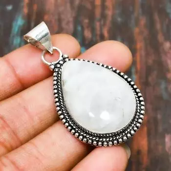 Радужный лунный камень, драгоценный камень 925 пробы, замечательный ювелирный кулон ручной работы из серебра 2.27 Inches белый