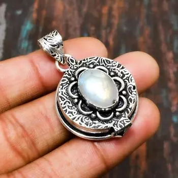 Радужный лунный камень, драгоценный камень 925 пробы, красивый ювелирный кулон ручной работы из серебра 2.08 Inches белый