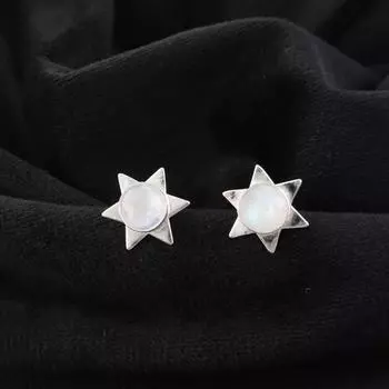 Радужный Лунный Камень Драгоценный Камень 925 Стерлинговое Серебро Ювелирные Изделия Женские Серьги-Пуссеты 0,44 EE-175-24