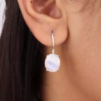 Радужный Лунный Камень Драгоценный Камень 925 Стерлинговое Серебро Ювелирные Изделия Ручной Работы Серьги 1.05 EE-173-34