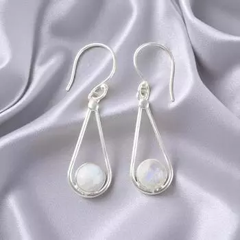 Радужный Лунный Камень Драгоценный Камень 925 Стерлинговое Серебро Ювелирные Изделия Ручной Работы Серьги 1.76 EE-126-22