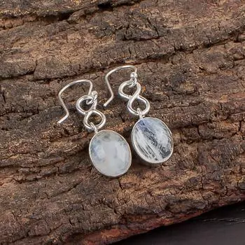 Радужный Лунный Камень Драгоценный Камень 925 Стерлинговое Серебро Ювелирные Изделия Ручной Работы Серьги 1,60 EE-12-35